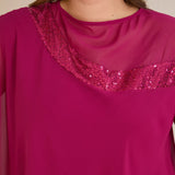 Празнична рокля шифон и пайети - фуксия