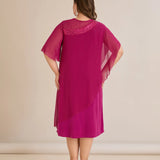 Празнична рокля шифон и пайети - фуксия