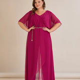 Елегантен гащеризон от шифон със синджир - фуксия