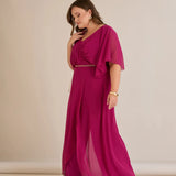 Елегантен гащеризон от шифон със синджир - фуксия