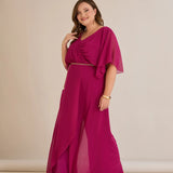 Елегантен гащеризон от шифон със синджир - фуксия