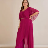 Елегантен гащеризон от шифон със синджир - фуксия
