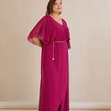 Елегантен гащеризон от шифон със синджир - фуксия