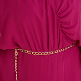 Елегантен гащеризон от шифон със синджир - фуксия