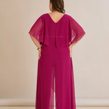 Елегантен гащеризон от шифон със синджир - фуксия