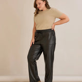 Кожен панталон прав модел - черен