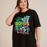 Памучна тениска с щампа и шити пайети Tropical