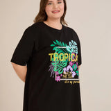 Памучна тениска с щампа и шити пайети Tropical