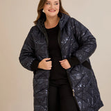 Макси удължено ватирано яке А-линия - тъмносин