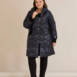 Макси удължено ватирано яке А-линия - тъмносин