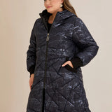 Макси удължено ватирано яке А-линия - тъмносин