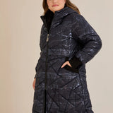 Макси удължено ватирано яке А-линия - тъмносин