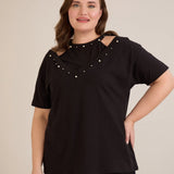 Памучна блуза с атрактивно деколте с перли