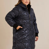 Макси удължено ватирано яке А-линия - тъмносин