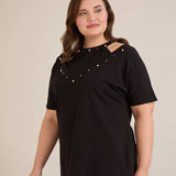 Памучна блуза с атрактивно деколте с перли