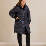 Макси удължено ватирано яке А-линия - тъмносин