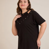 Памучна блуза с атрактивно деколте с перли