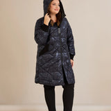 Макси удължено ватирано яке А-линия - тъмносин