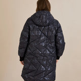 Макси удължено ватирано яке А-линия - тъмносин