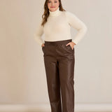 Кожен панталон прав модел - шоколад