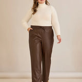 Кожен панталон прав модел - шоколад