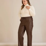 Кожен панталон прав модел - шоколад