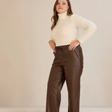 Кожен панталон прав модел - шоколад