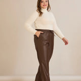 Кожен панталон прав модел - шоколад