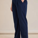 Широк летен еластичен панталон с памук - син