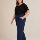 Широк летен еластичен панталон с памук - син