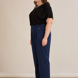 Широк летен еластичен панталон с памук - син