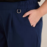 Широк летен еластичен панталон с памук - син