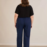 Широк летен еластичен панталон с памук - син