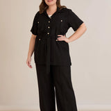 Елегантен сет две части от лен и вискоза - черен