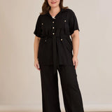 Елегантен сет две части от лен и вискоза - черен