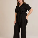 Елегантен сет две части от лен и вискоза - черен