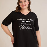 Памучна тениска със сребриста щампа Italia