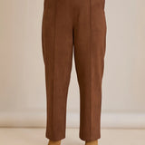 Елегантен панталон с ръб и висока талия - кафе