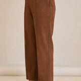 Елегантен панталон с ръб и висока талия - кафе