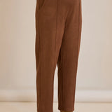 Елегантен панталон с ръб и висока талия - кафе