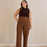 Елегантен панталон с ръб и висока талия - кафе