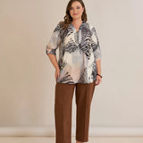 Елегантен панталон с ръб и висока талия - кафе