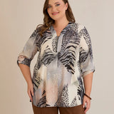 Блуза с цип авторски принт - леопард