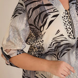 Блуза с цип авторски принт - леопард