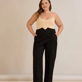 Елегантен панталон с ръб и висока талия - черен