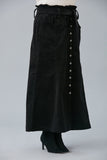 Макси джинсова пола с копчета и ластична талия - черен