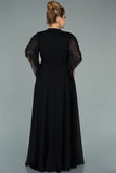Дълга официална рокля от шифон с камъни - черен N2071