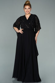 Дълга официална рокля от шифон с камъни - черен N2071