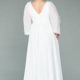 Дълга официална рокля от шифон - екрю