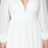 Дълга официална рокля от шифон - екрю